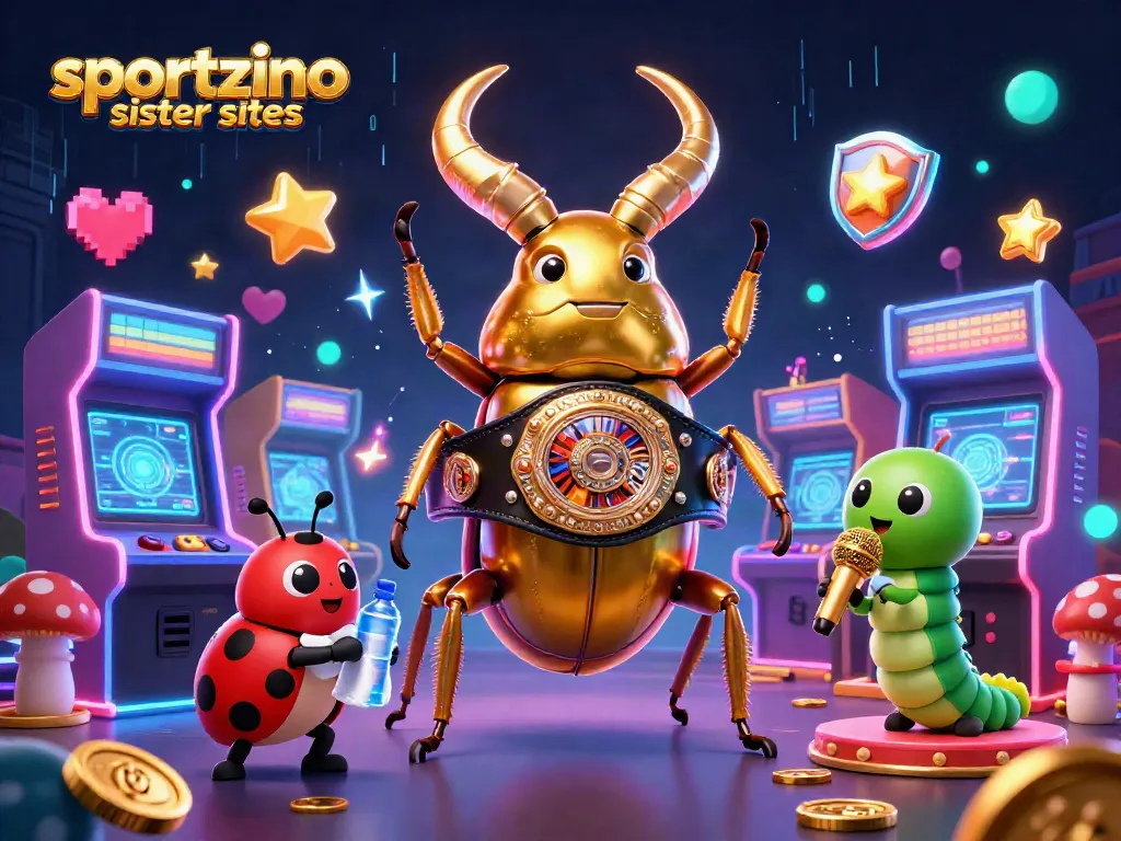 Experience sportzino sister sites excitement with casino-themed 3D character illustration.
