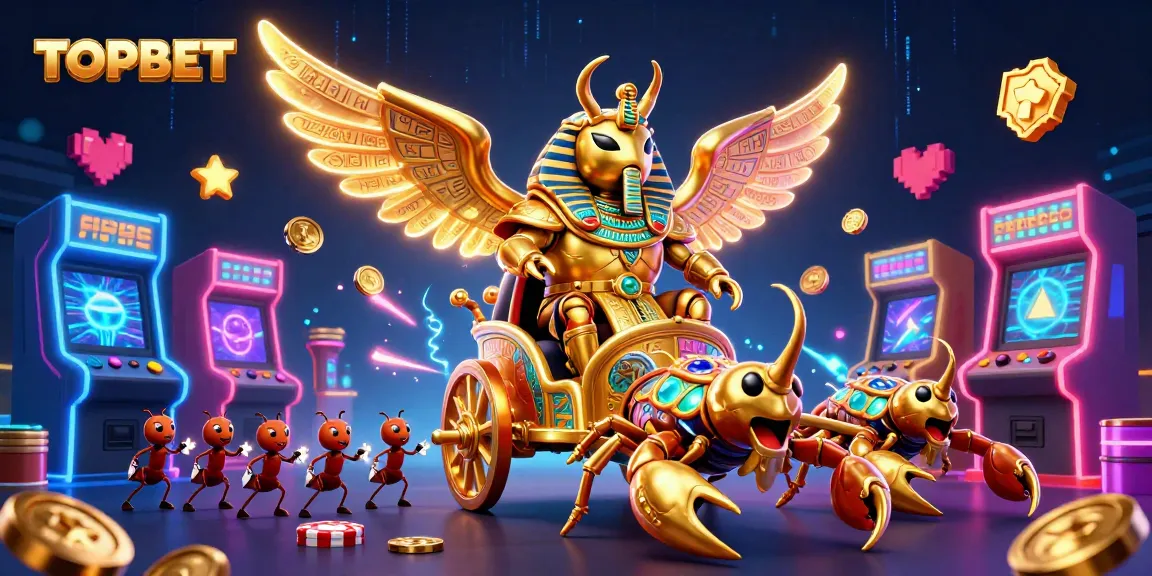 Engage in thrilling gameplay with TOPBET, featuring a vibrant 3D casino scene full of excitement.