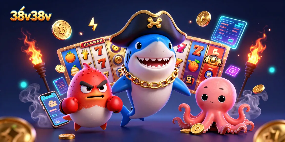 Ação emocionante com 38v38v, tubarão pirata e polvo carregando moedas de ouro em um ambiente de caça ao jackpot.