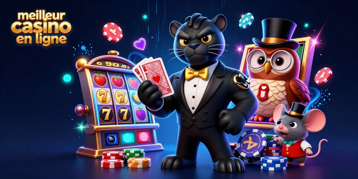 Jouez au meilleur casino en ligne avec une illustration captivante de personnages de casino.