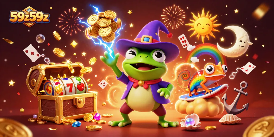 Win with 59z59z as the weather wizard frog and rainbow chameleon create a storm of gold.