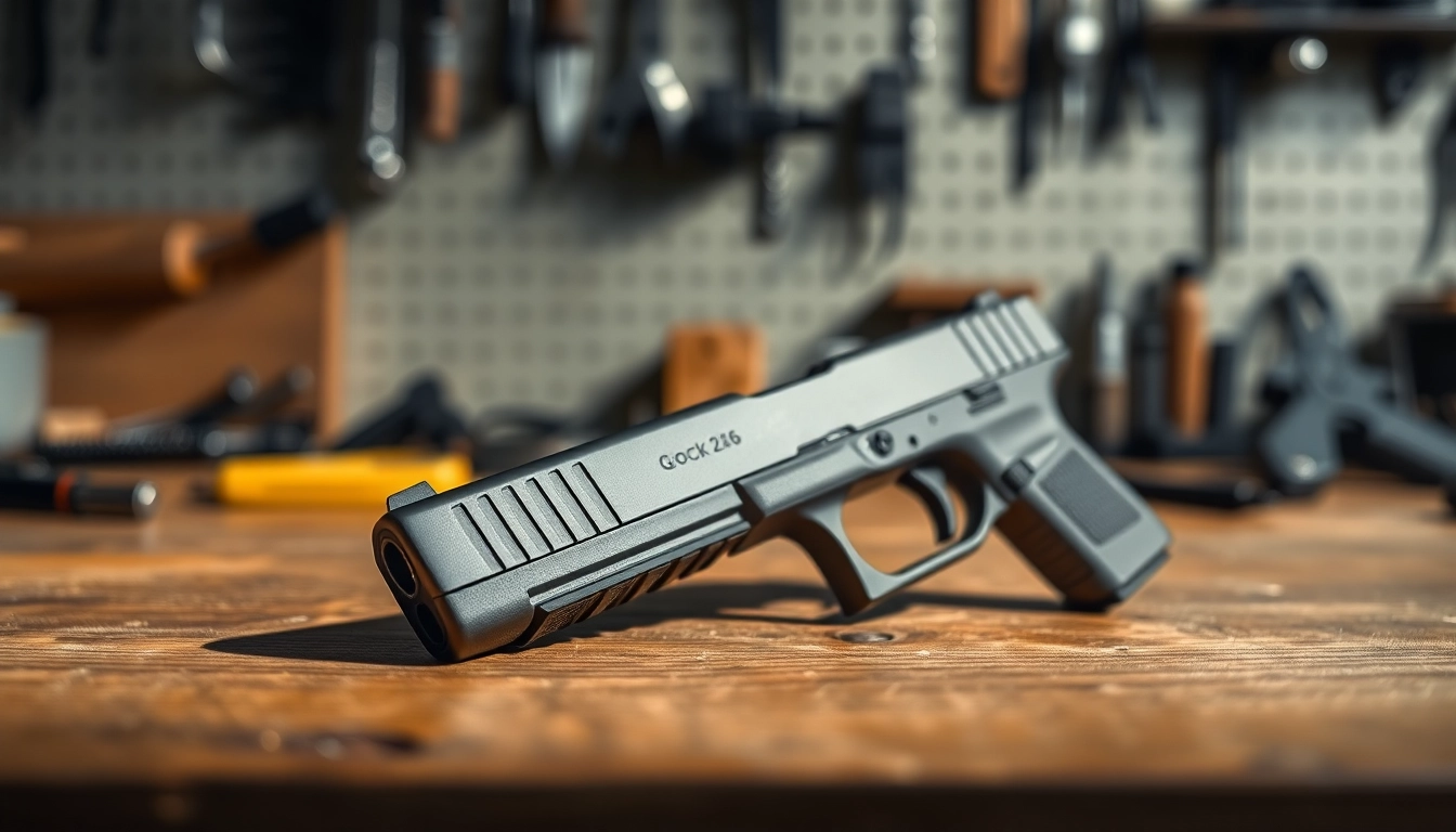 Showcasing the glock 26 oem slide with intricate details and tools for maintenance.