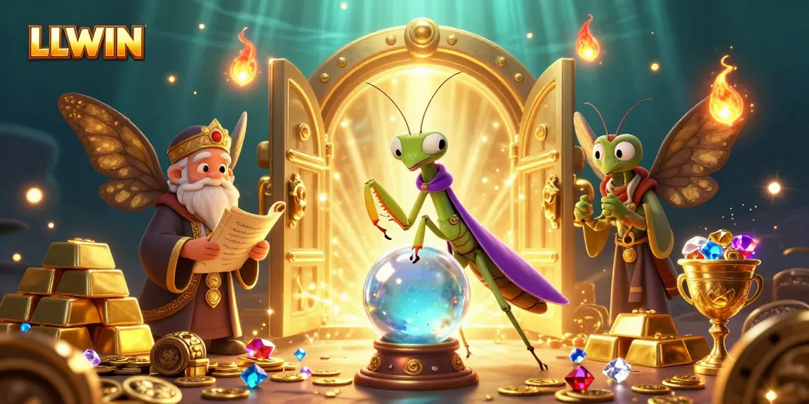 Experience the magic of LLWIN with a dynamic scene of fortune tellers and treasures amidst sparkling casino elements.