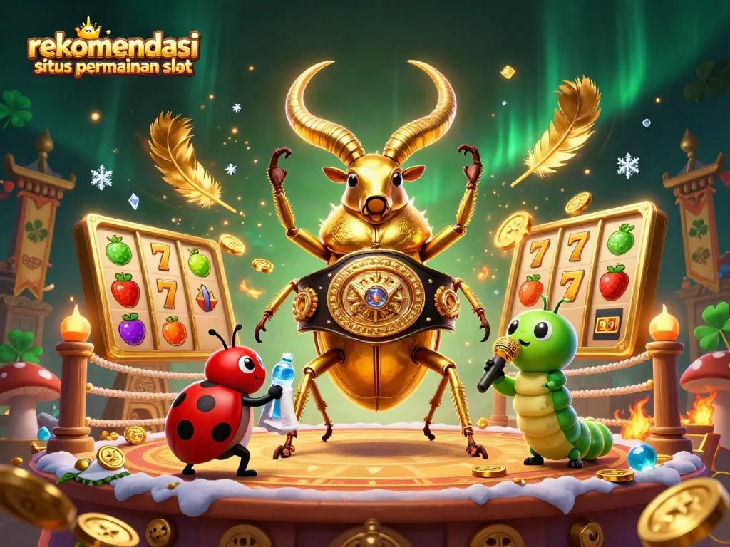 Gambaran rekomendasi situs permainan slot dengan karakter menarik dan elemen kasino yang dinamis.