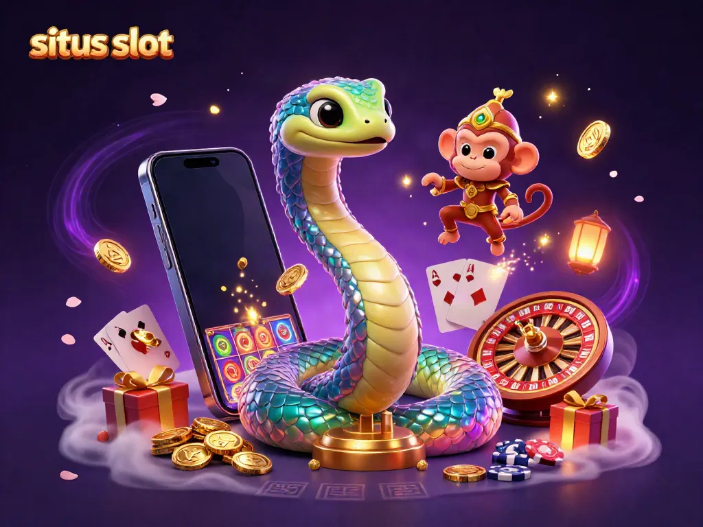 Experience the thrill of situs slot with a vibrant 3D scene featuring a rainbow serpent and golden monkey king.