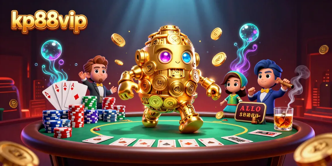Experience thrilling gameplay at kp88vip with this vibrant casino scene filled with golden coins and poker elements.