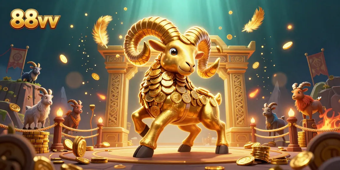 Engaging illustration of 88vv featuring a dynamic golden ram in a vibrant casino environment.
