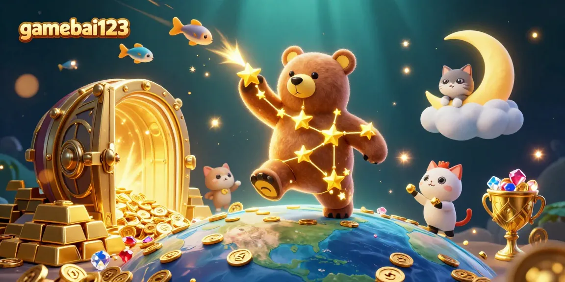 Experience the excitement of gamebai123 as stars scoop coins from treasure-filled skies in this lively casino scene.