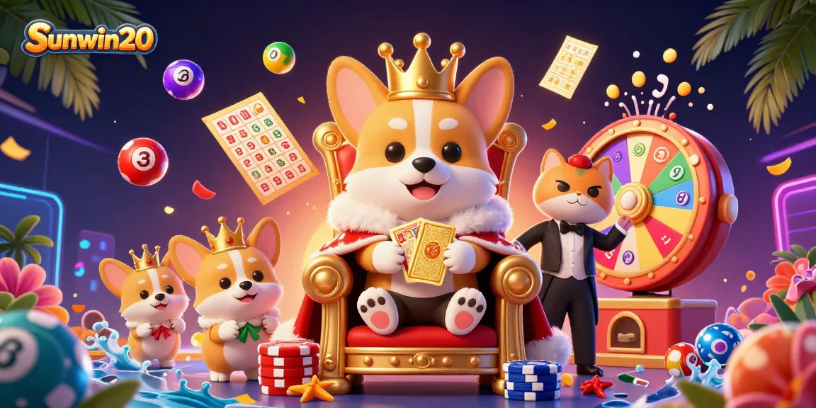 Experience thrilling gameplay with sunwin20 as the royal corgi reigns on a poker chip throne.