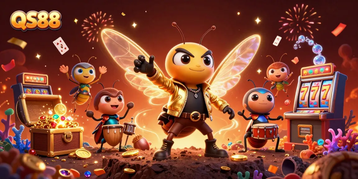 Experience winning gameplay at QS88 with a vibrant scene of a rock star and animated gaming elements.