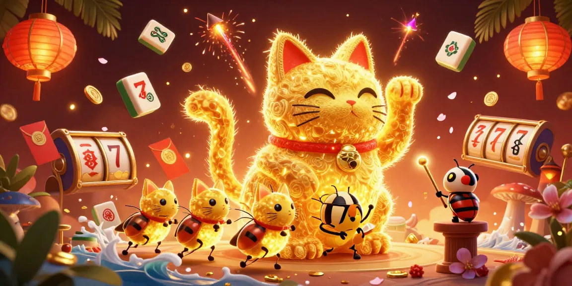 Experience the excitement at bancarong with a vibrant 3D illustration of a lucky cat in a casino-themed magical scene.