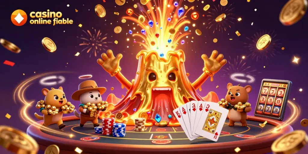 Juega en un casino online fiable mientras observas un volcán dorado que erupciona tesoros