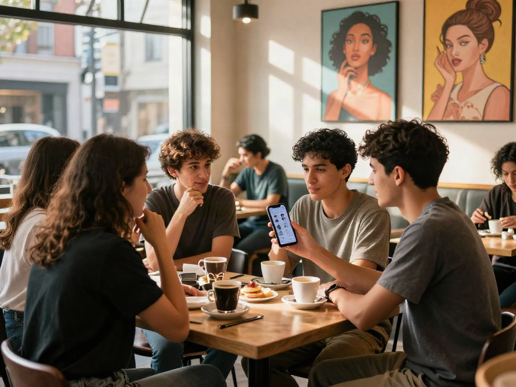 Engaging lifestyle discussion on the test of attractiveness in a vibrant café setting.