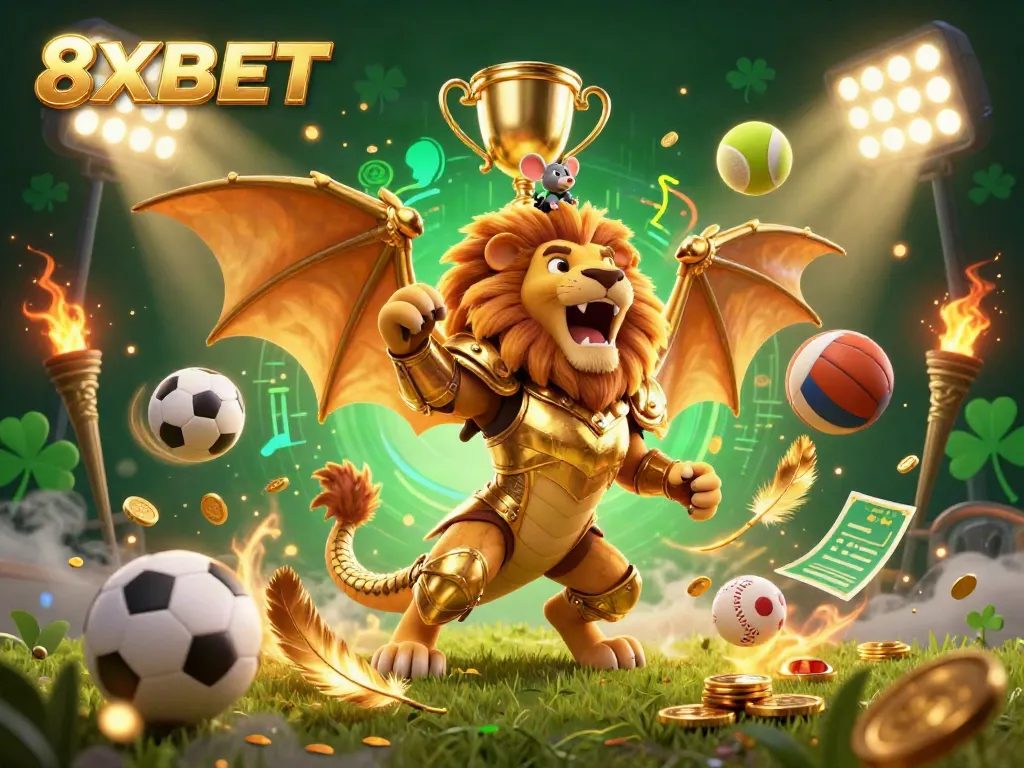 Engaging 3D casino illustration featuring 8XBET's characters and dynamic elements of interactive gambling.