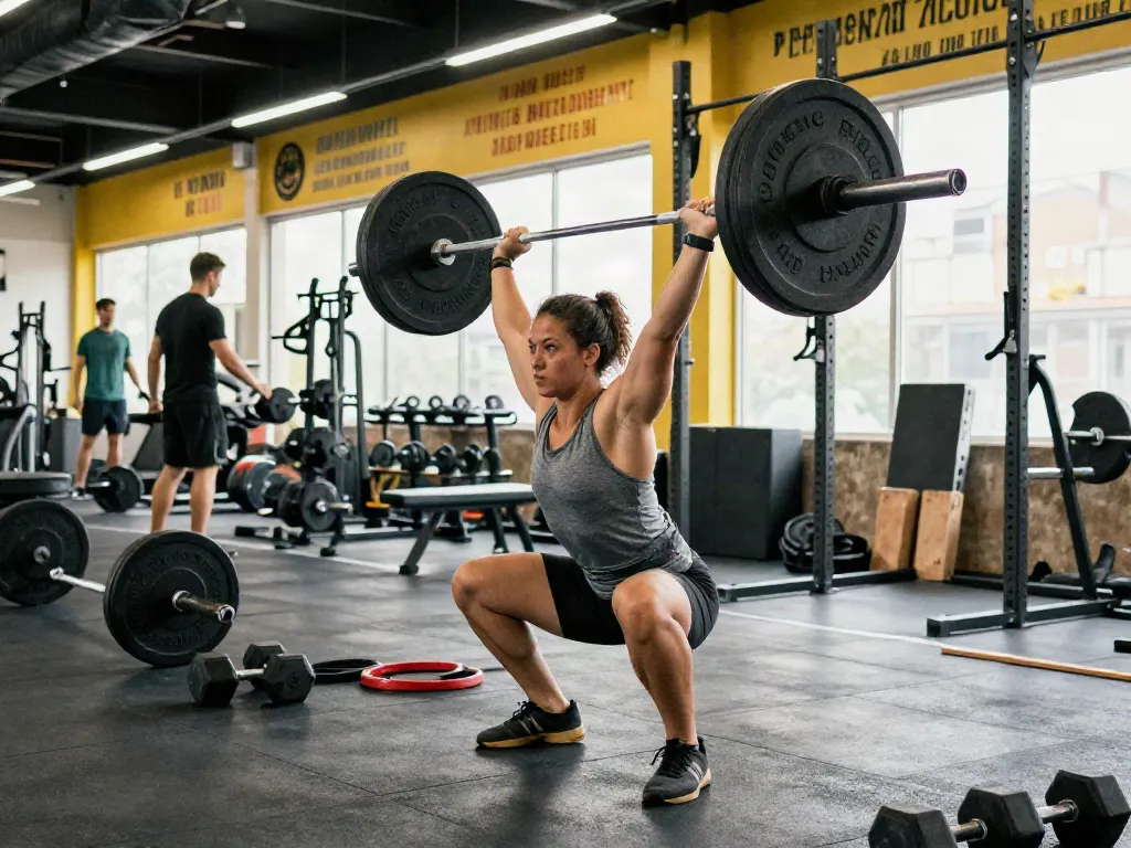 Athlete lifting weights in a dynamic gym environment showcasing a commitment to steroidi online performance enhancement and fitness.
