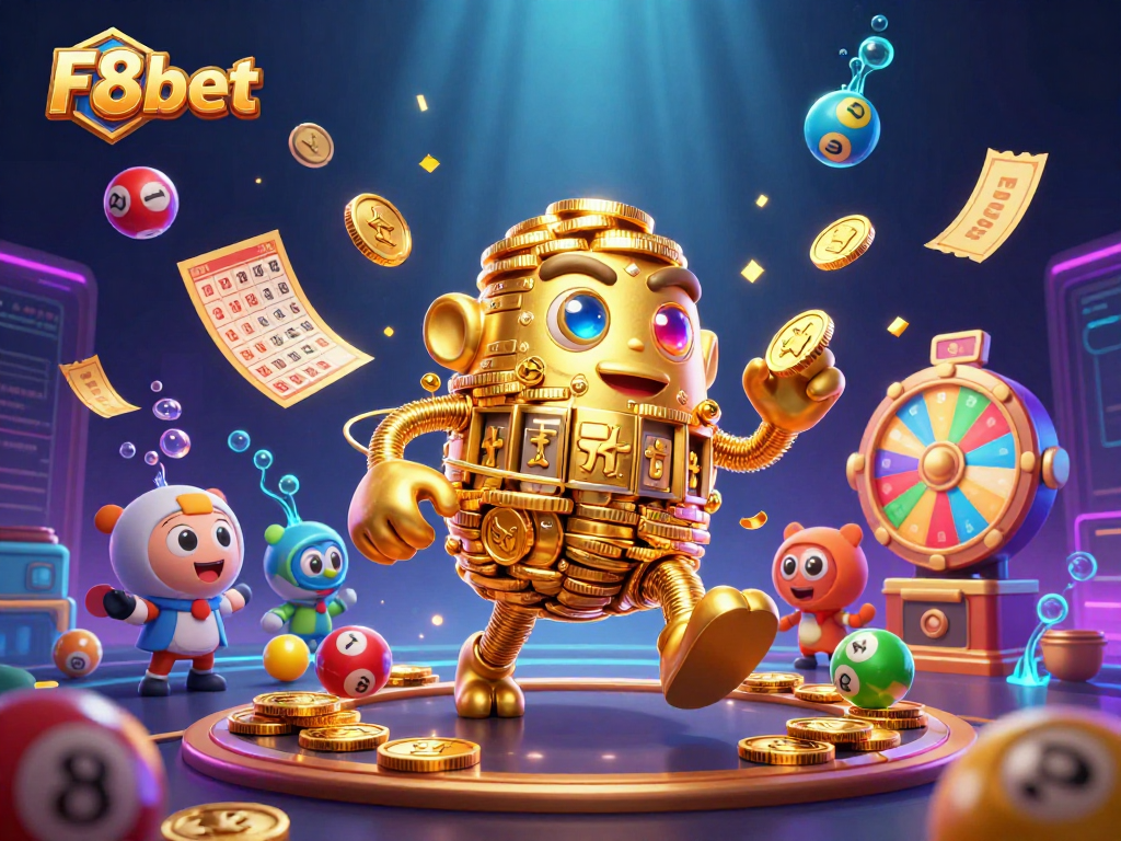 Experience the thrill of F8bet with a vibrant 3D casino scene showcasing games and excitement.
