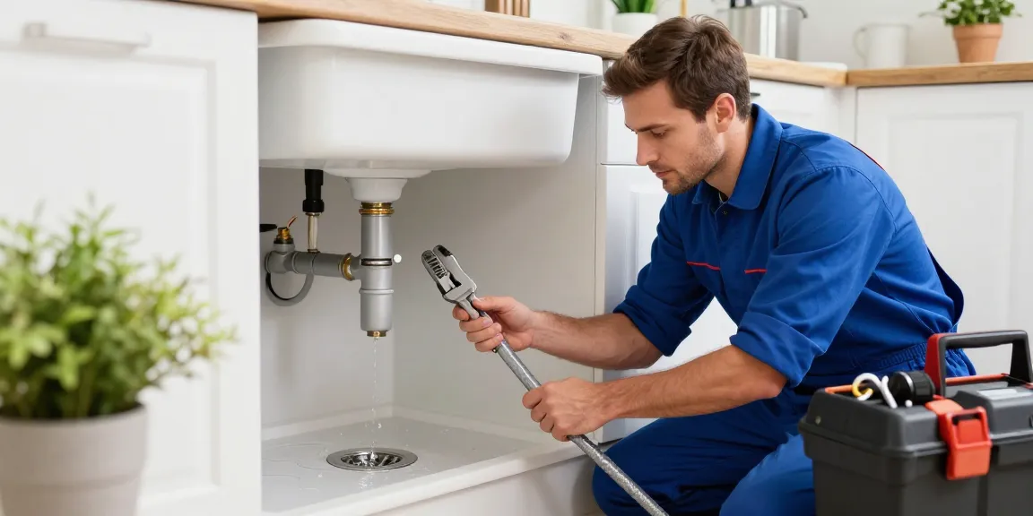 Sandy emergency plumber assisting with a clogged sink repair in a modern kitchen, showcasing tools and a professional approach.