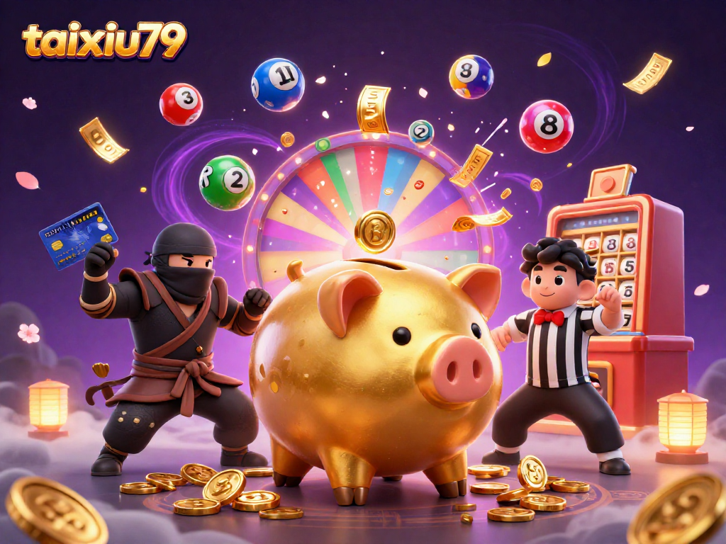 Experience thrilling gameplay with taixiu79's sumo wrestler, ninja, and samurai, amidst dynamic casino elements