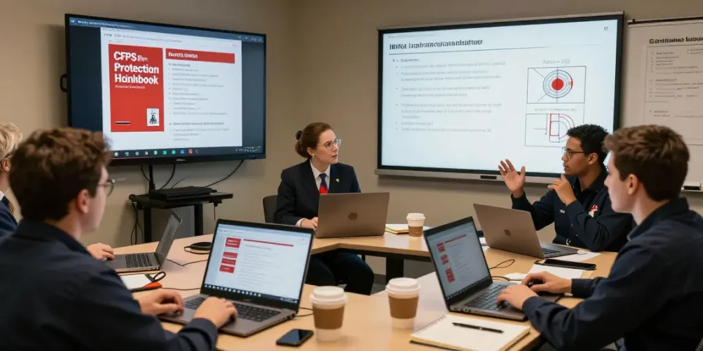 CFPS Certification Saudi Arabia training session with engaged professionals learning fire safety protocols online.