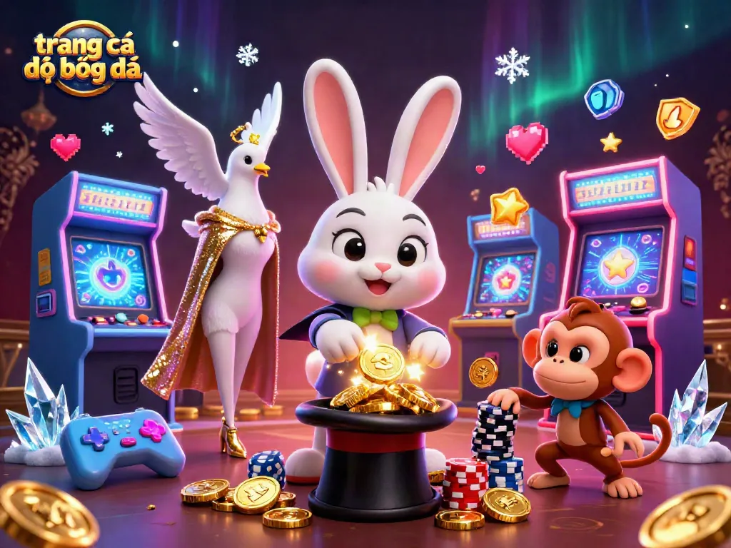 Trang cá đọ bóng đá thu hút nhiều tiền vàng từ chiếc mũ ma thuật trong không gian casino đầy màu sắc.