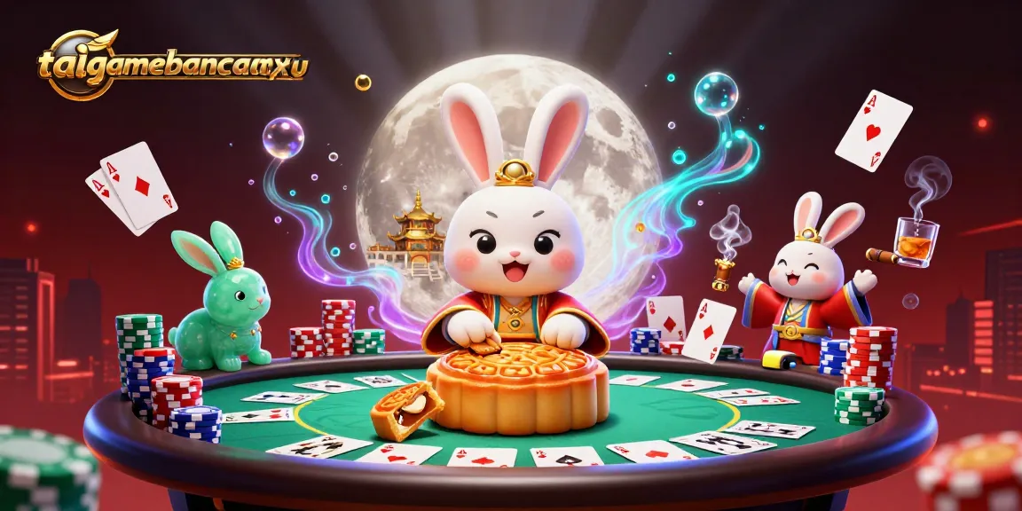 Experience taigamebancaanxu with vibrant poker-themed lunar mooncake celebration art.
