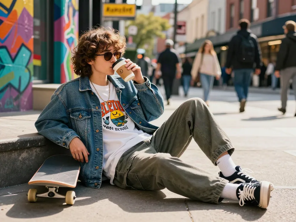 Fashionisk .com lifestyle scene showcasing urban fashion with a stylish individual and vibrant city backdrop.