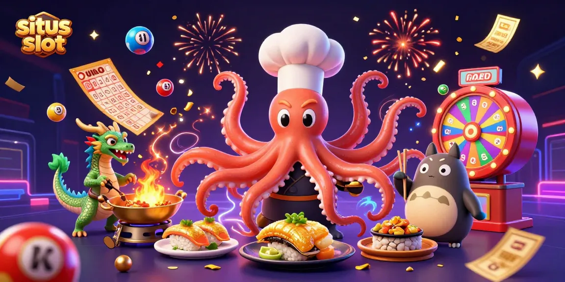 Menggandakan keseruan di situs slot dengan chef sushi 3D yang menyajikan hidangan emas dan bola lotere berwarna-warni.