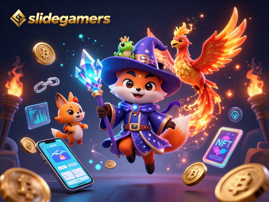 Experience thrilling gameplay with slidegamers in this vibrant 3D casino scene filled with crypto elements.