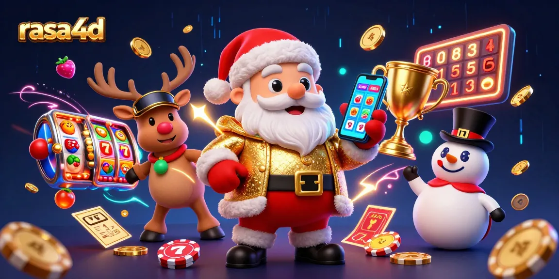 Slot jackpot berputar dengan tema rasa4d bersama Santa dan teman-temannya yang meriah.