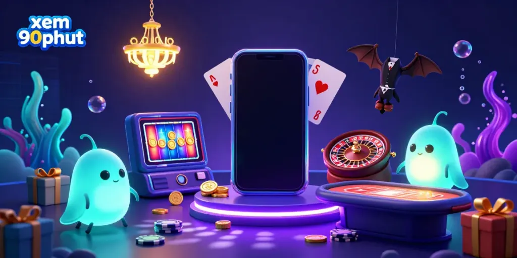 xem 90phut offers a vibrant casino scene with engaging glowworms lighting the atmosphere and lively gaming elements.