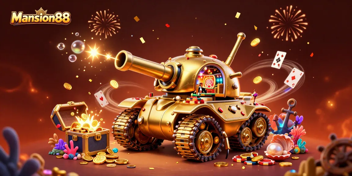 Mansion88's vibrant casino-themed scene highlights fortune and excitement with golden elements and animated gaming.