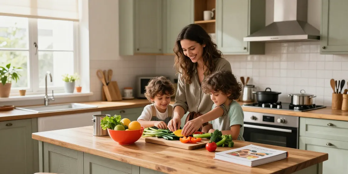 شراء مطابخ مستعملة بالرياض in a cozy kitchen with fresh vegetables, sunlight, and inviting ambiance.