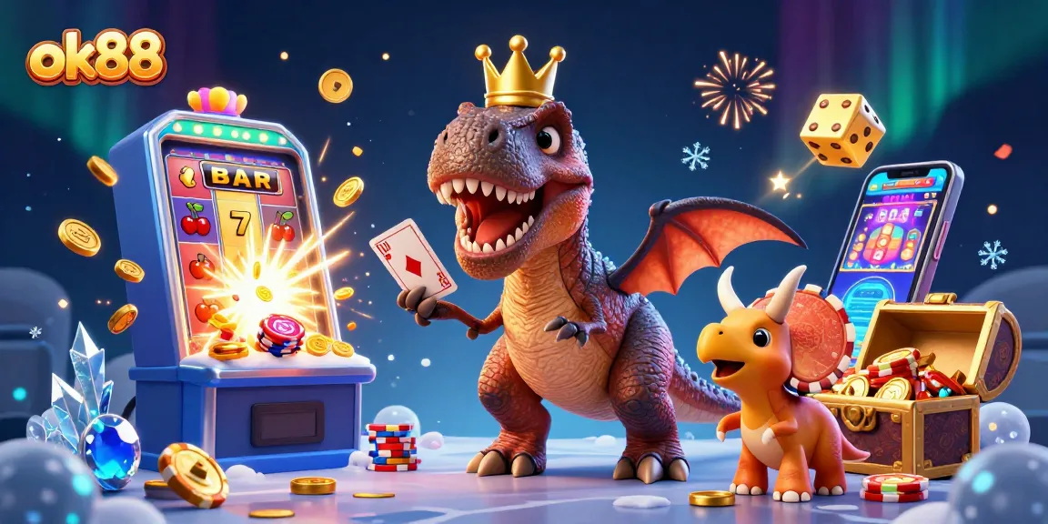 Experience thrilling moments at ok88 with T-Rex and friends engaging in exciting casino action.