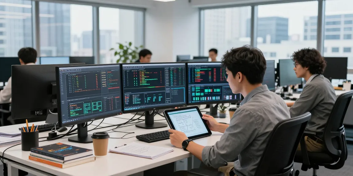 Developers analyzing silver market data feed on monitors in a modern office.