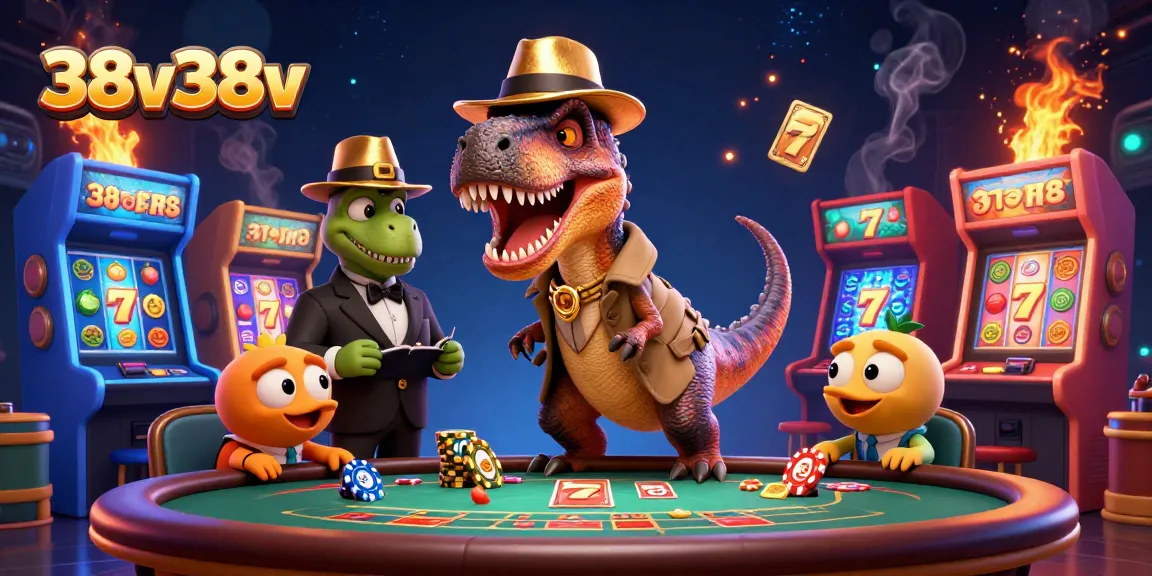 Experience thrilling gameplay in 38v38v's exciting casino scene of a velociraptor card counter.