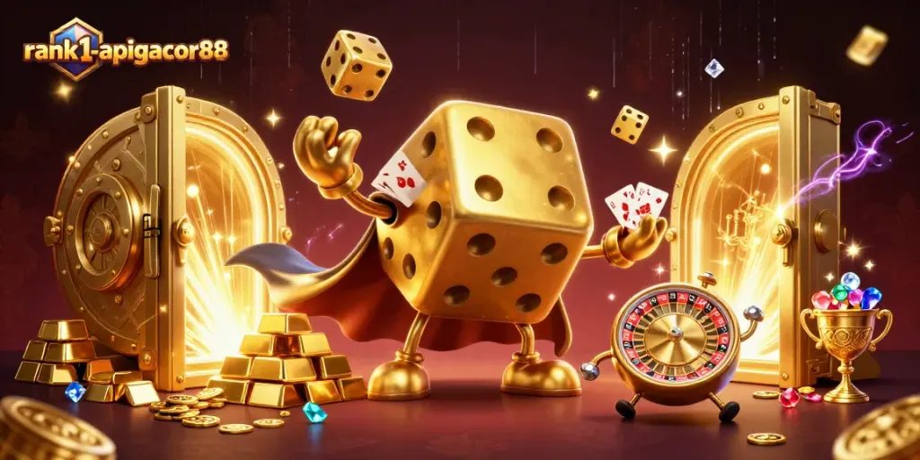 Engage in thrilling gameplay with rank1-apigacor88's dynamic 3D illustration featuring a whimsical dice golem.