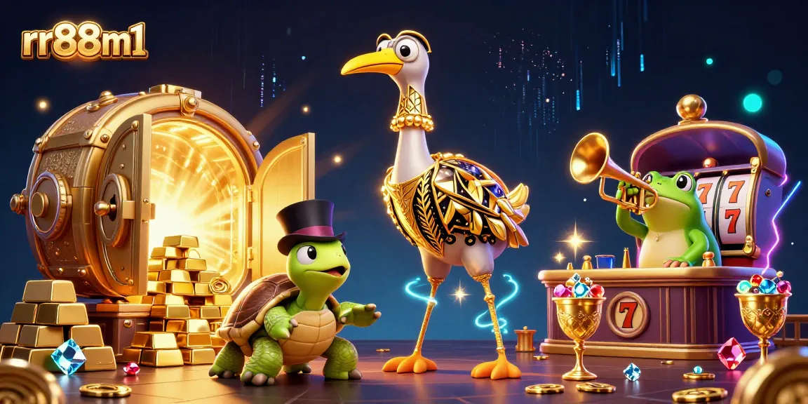 Experience the excitement at rr88m1, vividly illustrated with vibrant characters and dynamic casino elements.