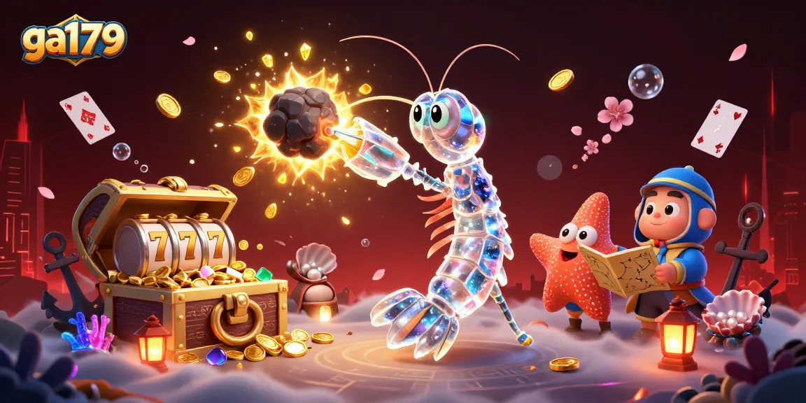 Engage in thrilling gameplay with ga179 as the galactic samurai shrimp uncovers treasures amidst vibrant slot reels.