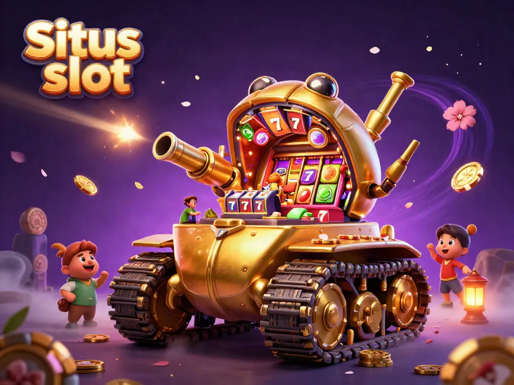 Experience the thrill of Situs slot with a golden beetle tank revealing a miniature casino scene.