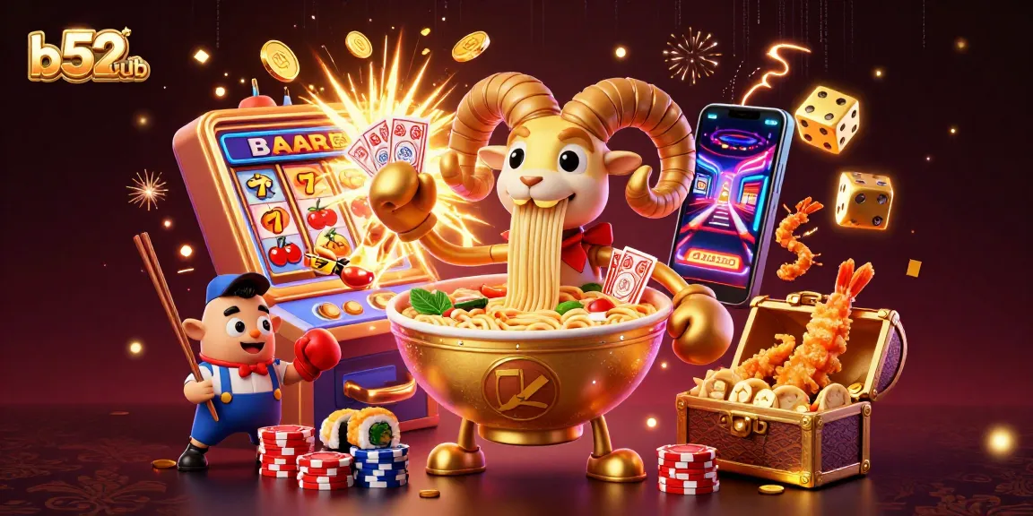 Experience thrilling wins at b52club with a colorful, vibrant casino scene showcasing unique characters and winning elements.