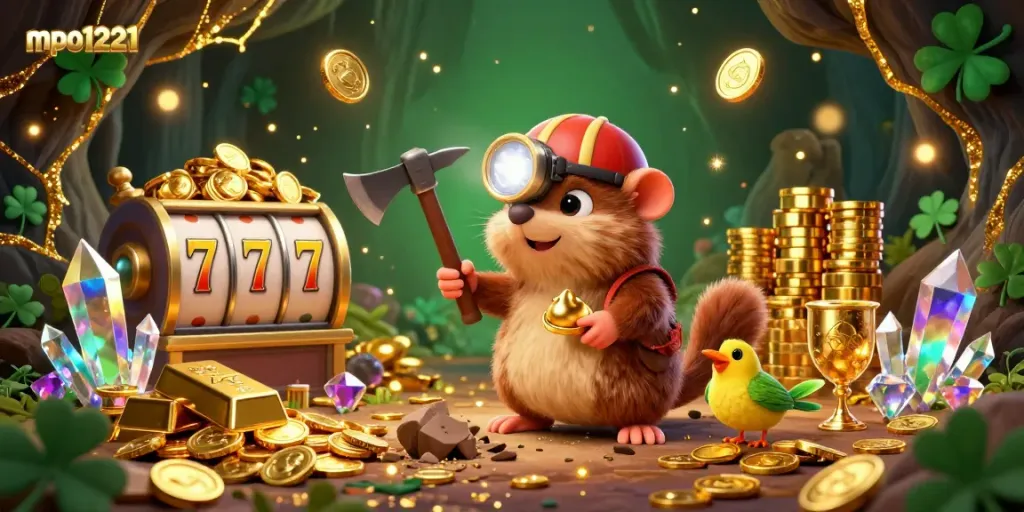 Experience the excitement of mpo1221 with a treasure hunter mole in a casino-themed cave full of riches.