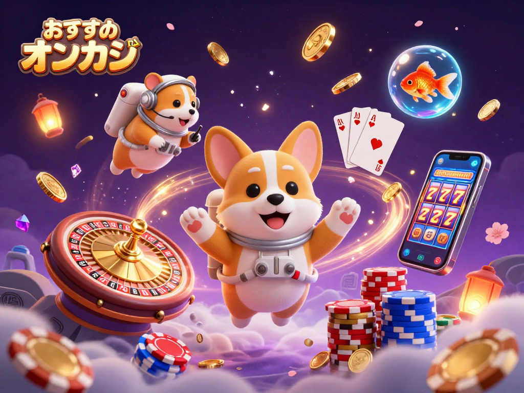 おすすめ オンカジで宇宙テーマのカジノ体験を漂うコーギーとハムスターが示すシーン