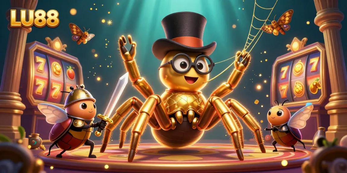 Experience thrilling slots with LU88 featuring a golden tarantula and beetle knight in action.