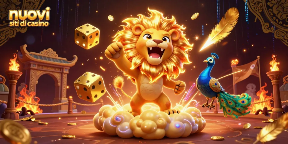 Gioca ai nuovi siti di casinò e vinci con il leone solare e i dadi dorati nel cielo stellato.
