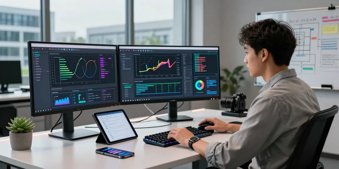 AI detector setup in a modern workspace analyzing content moderation metrics and algorithms.