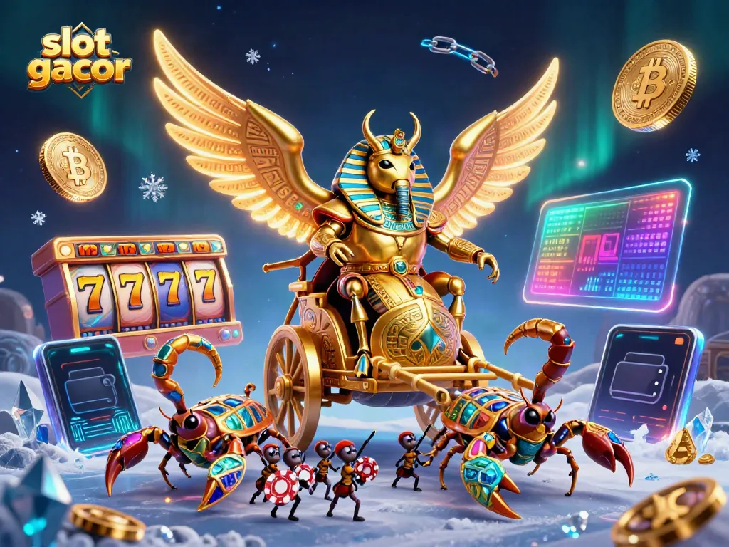 Engage with slot gacor strategies while enjoying vibrant visuals of winning symbols and crypto elements.