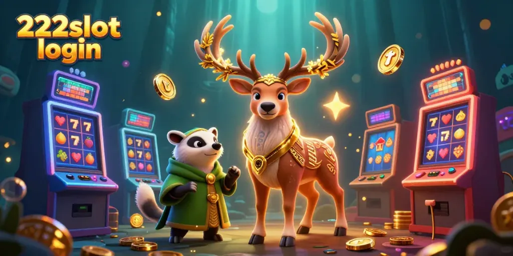 Gambarkan pengalaman menarik bermain di 222slot login dengan karakter unik dan mesin slot berwarna-warni.