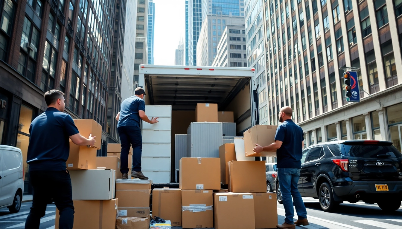 Efficient team performing Commercial Moving Services NYC by packing office equipment.