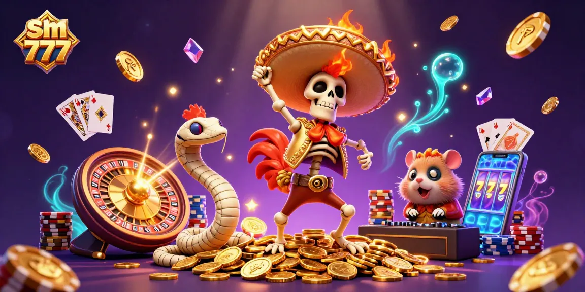 Experience the excitement of sm 777 with vibrant casino elements and joyful characters celebrating wins.