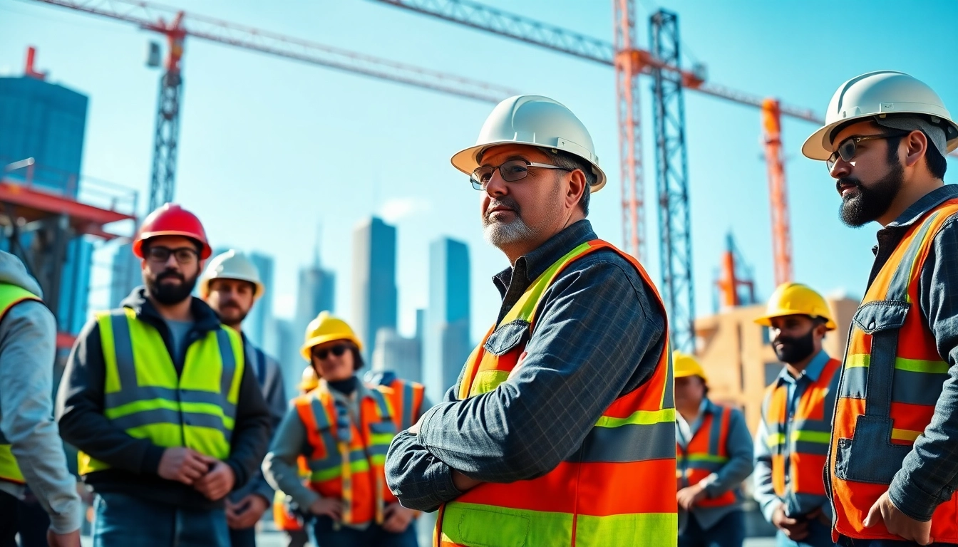 New York Commercial General Contractor managing a construction crew at a lively urban site.